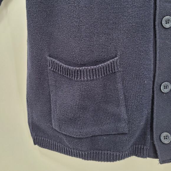 Joan Vass Blue‎ Knit Button Up Pockets Oversized Cardigan Sweater Top - Picture 8 of 13